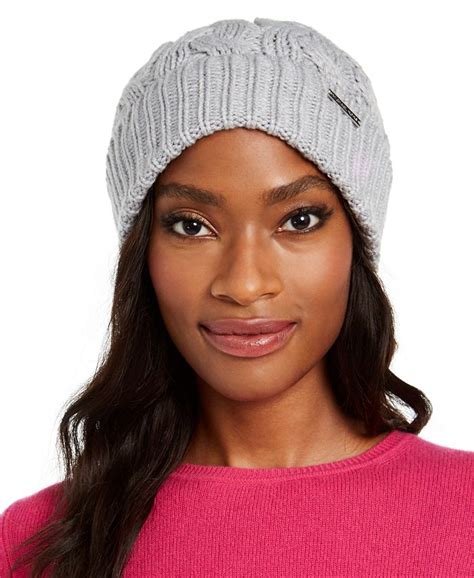 Michael Michael Kors Striped Patchwork Cable Cuff Hat Heather 